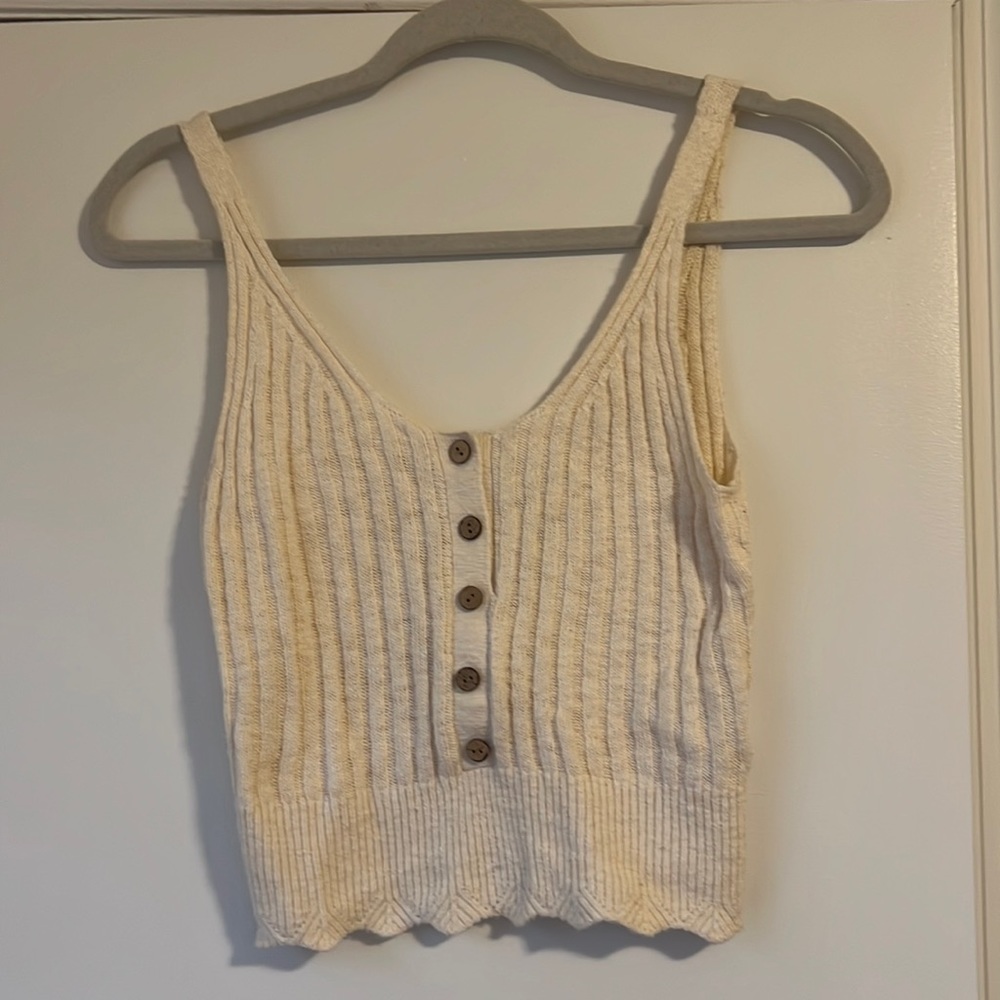 Cream Ribbed Abercrombie&Fitch Crop Tank